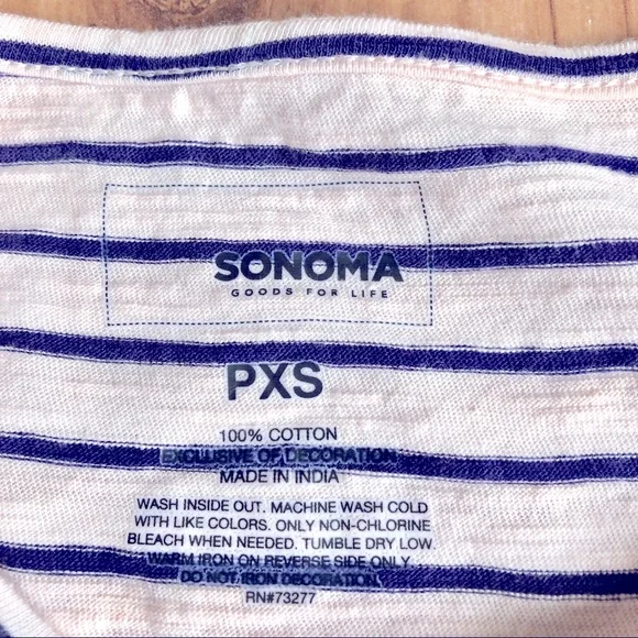 NEW SONOMA Butterfly Embroidery Tee Shirt Striped Petite XS Off White Women’s - Picture 5 of 16